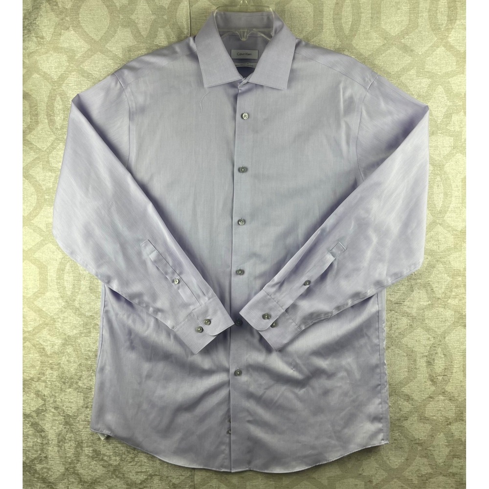 Calvin Klein Performance Non-Iron Mens 15.5 32/33 Regular Fit Lavender Shirt